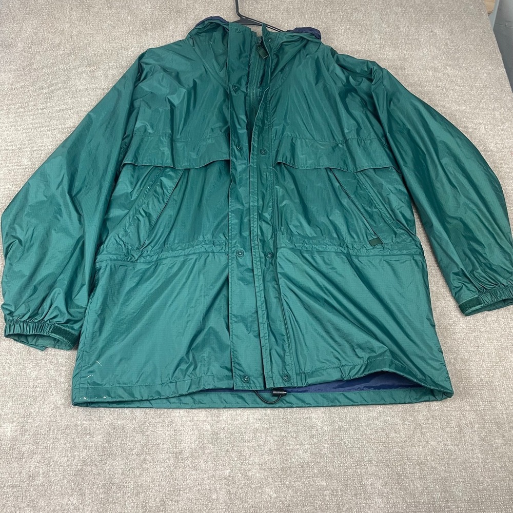 VTG L.L. Bean Windbreaker Jacket Womens XL Green Nylon Full Zip Hooded Utility‎
